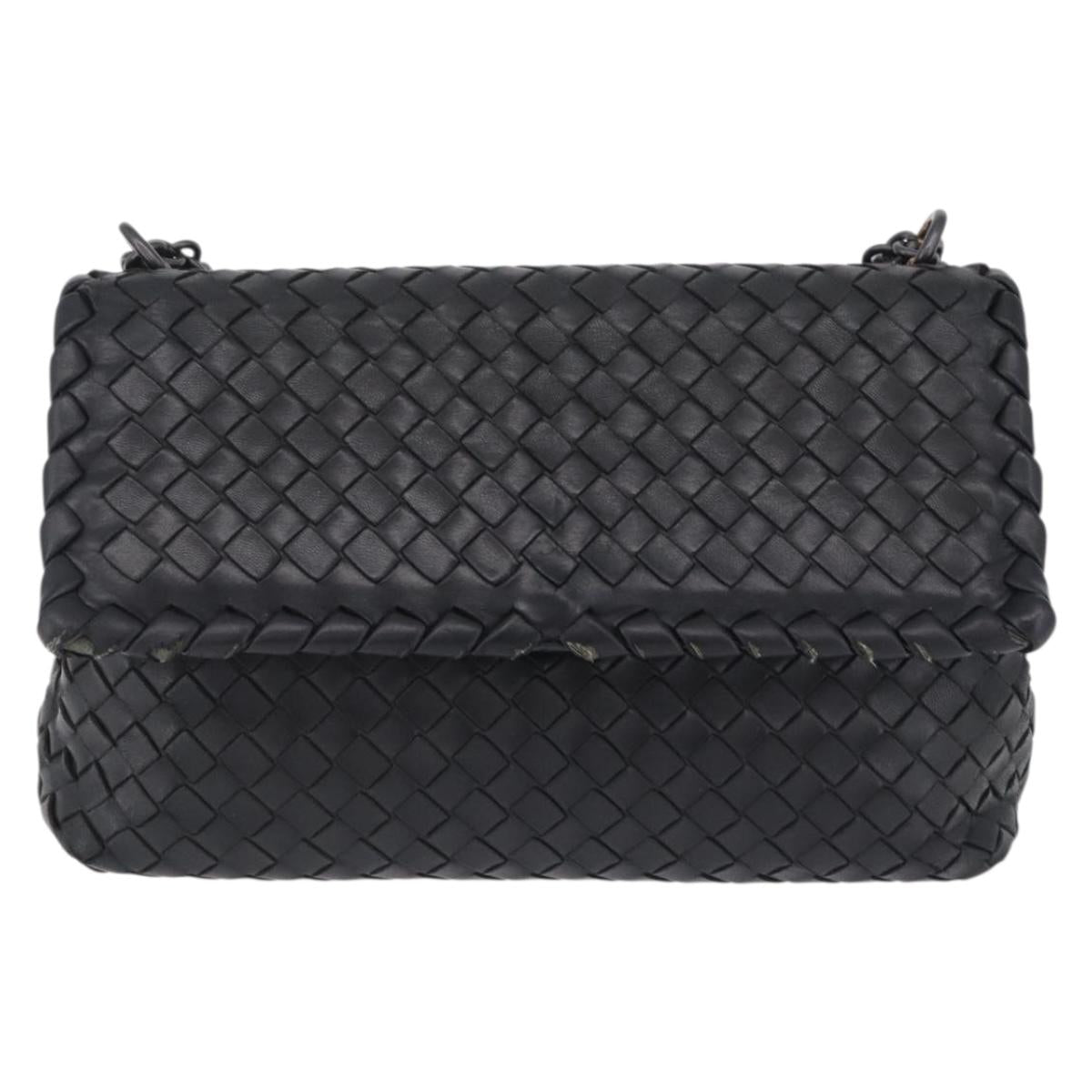 BOTTEGA VENETA INTRECCIATO Chain Shoulder Bag Leather Black Auth BA15490
