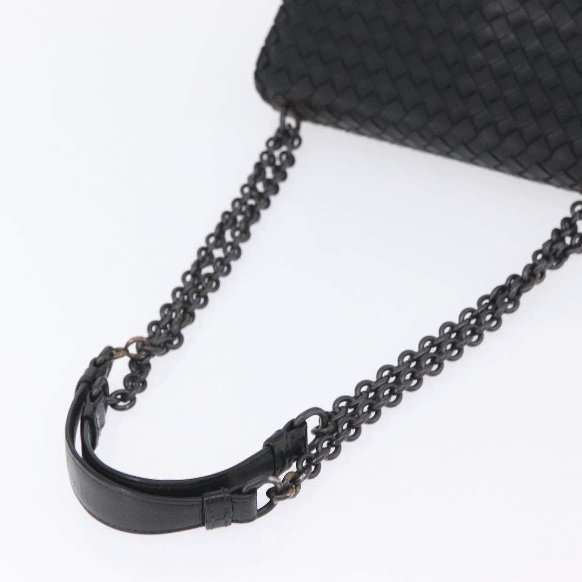 BOTTEGA VENETA INTRECCIATO Chain Shoulder Bag Leather Black Auth BA15490