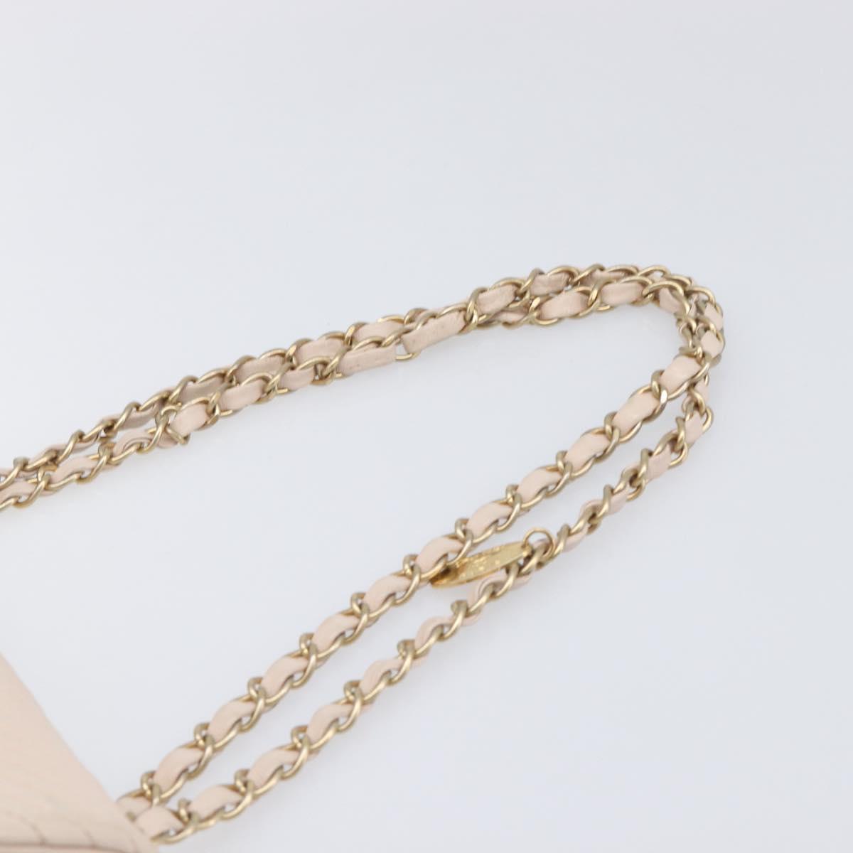 CHANEL V-stitched Chain Shoulder Bag Lamb Skin Ivory Gold Tone CC Auth BA15491V