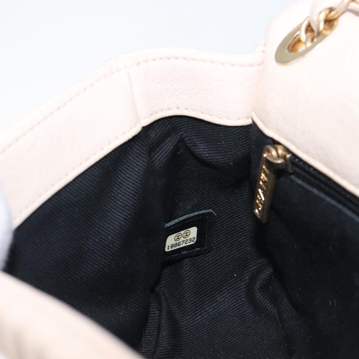 CHANEL V-stitched Chain Shoulder Bag Lamb Skin Ivory Gold Tone CC Auth BA15491V