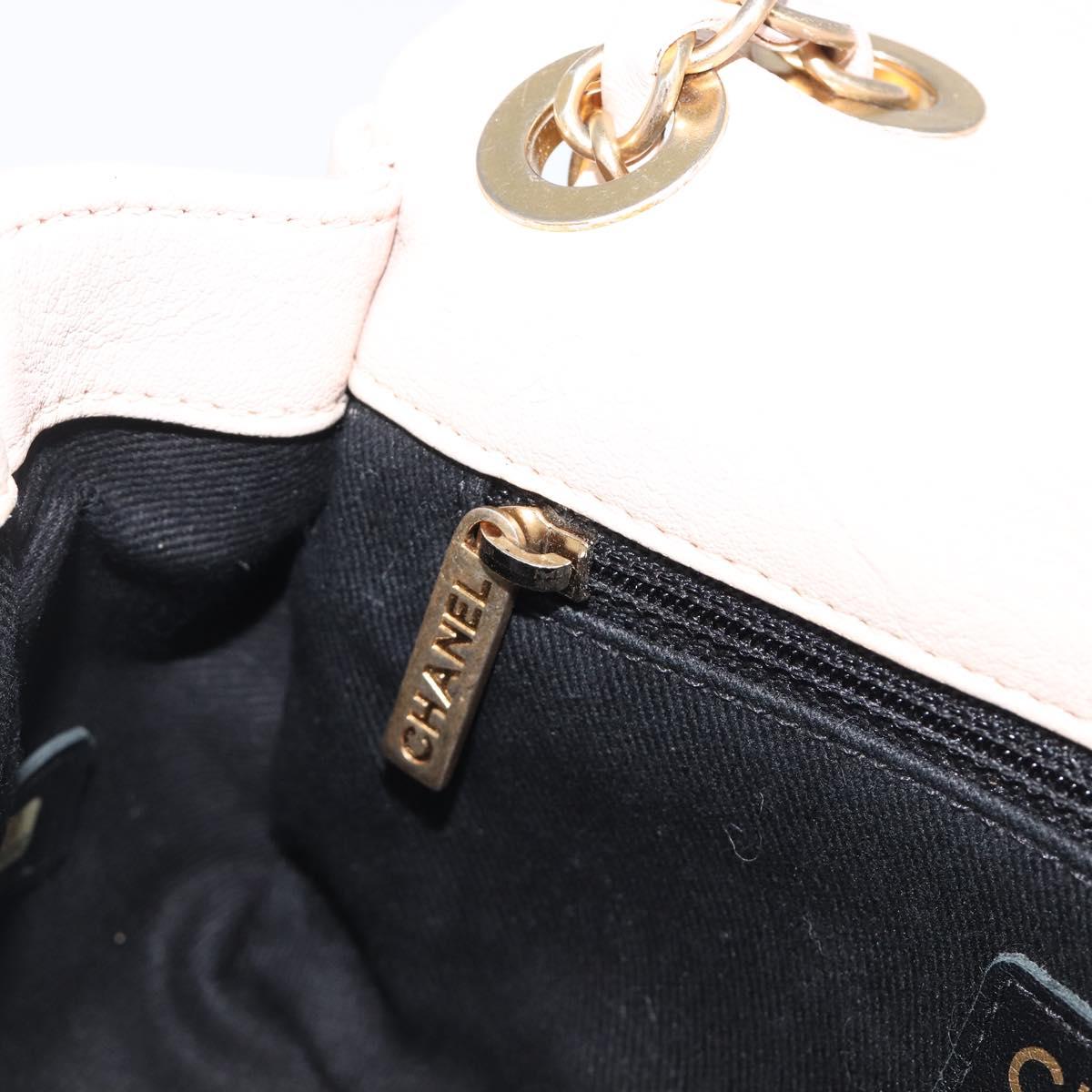 CHANEL V-stitched Chain Shoulder Bag Lamb Skin Ivory Gold Tone CC Auth BA15491V