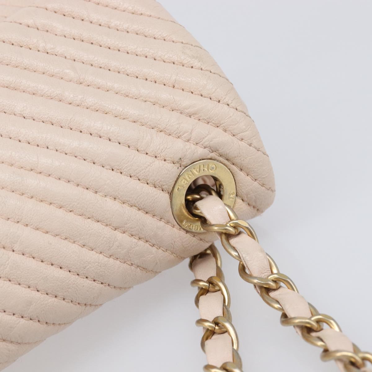 CHANEL V-stitched Chain Shoulder Bag Lamb Skin Ivory Gold Tone CC Auth BA15491V