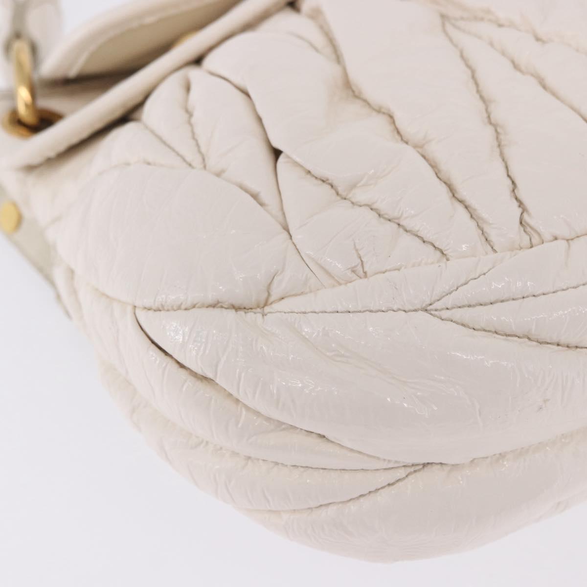 Miu Miu Matelasse Hand Bag Patent 2way White Gold Tone Auth BA15492A