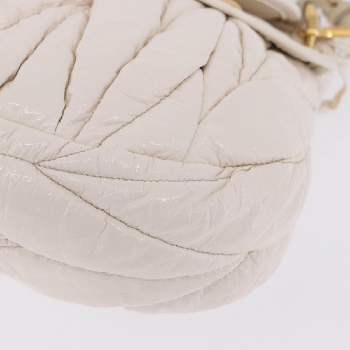Miu Miu Matelasse Hand Bag Patent 2way White Gold Tone Auth BA15492A