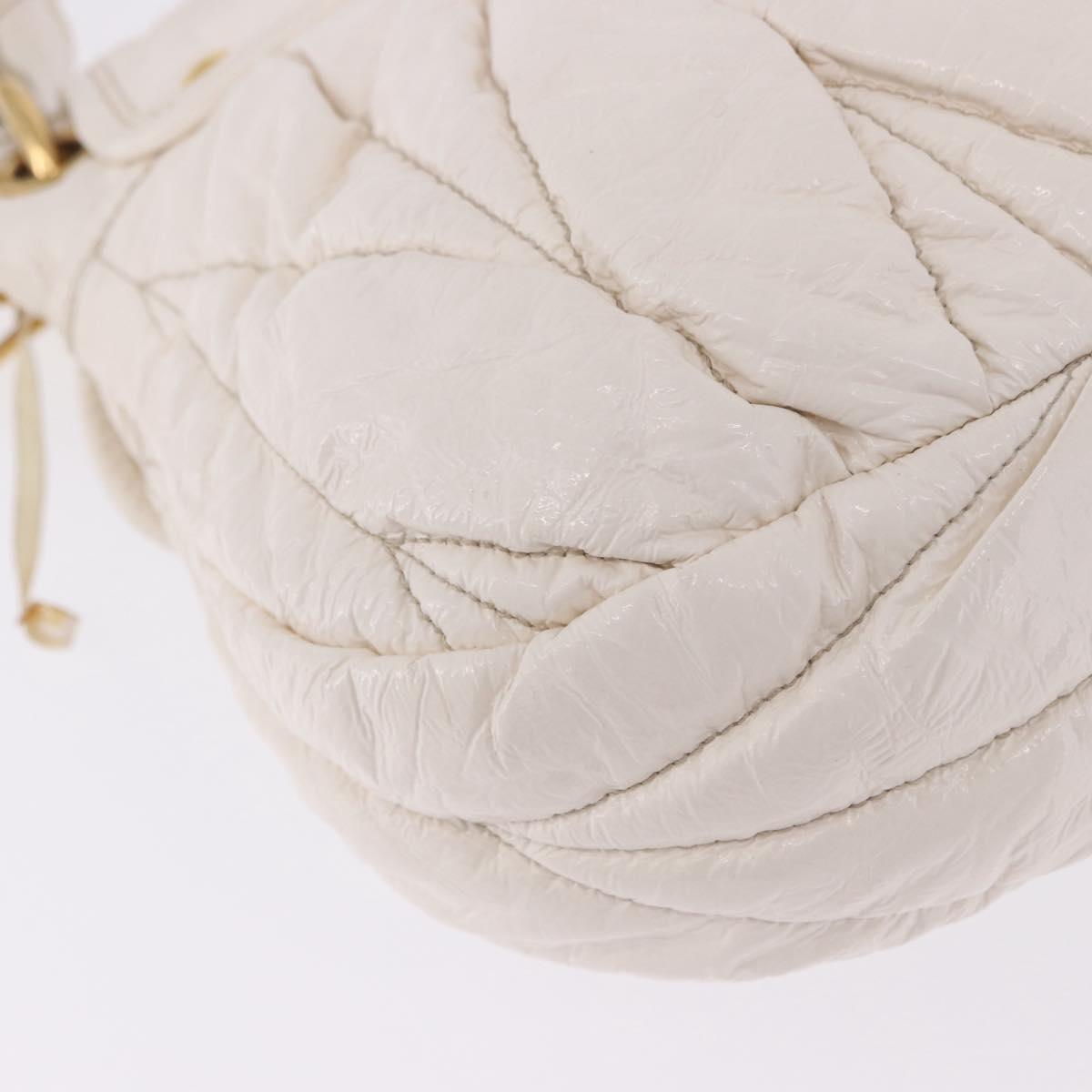 Miu Miu Matelasse Hand Bag Patent 2way White Gold Tone Auth BA15492A