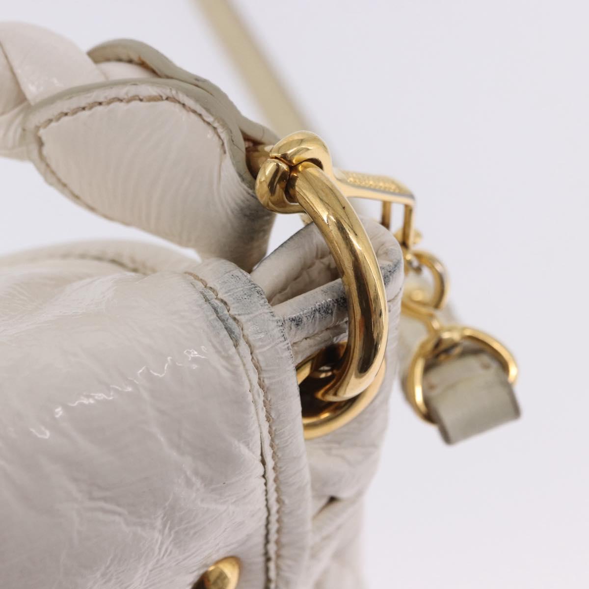 Miu Miu Matelasse Hand Bag Patent 2way White Gold Tone Auth BA15492A