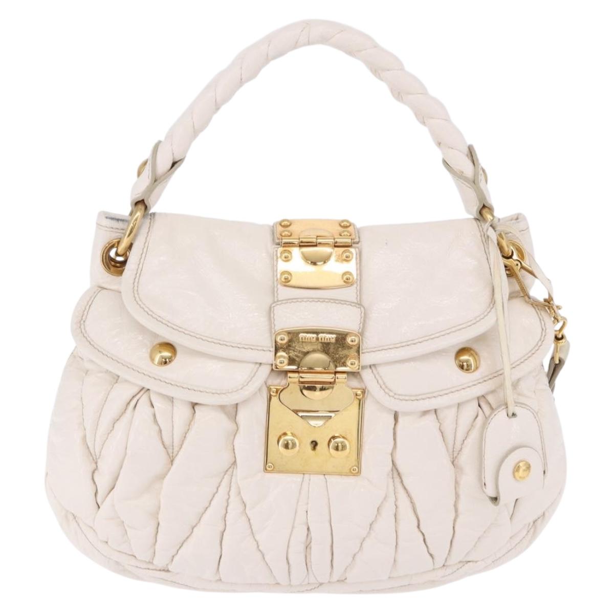 Miu Miu Matelasse Hand Bag Patent 2way White Gold Tone Auth BA15492A