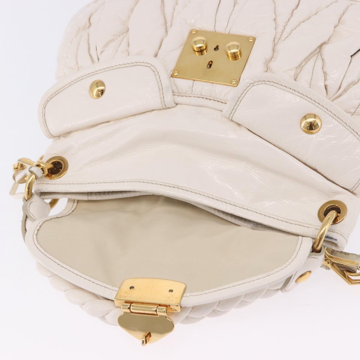 Miu Miu Matelasse Hand Bag Patent 2way White Gold Tone Auth BA15492A