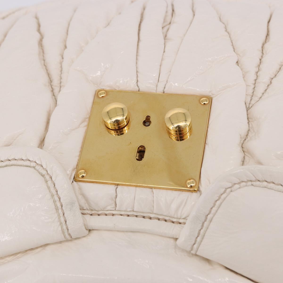 Miu Miu Matelasse Hand Bag Patent 2way White Gold Tone Auth BA15492A