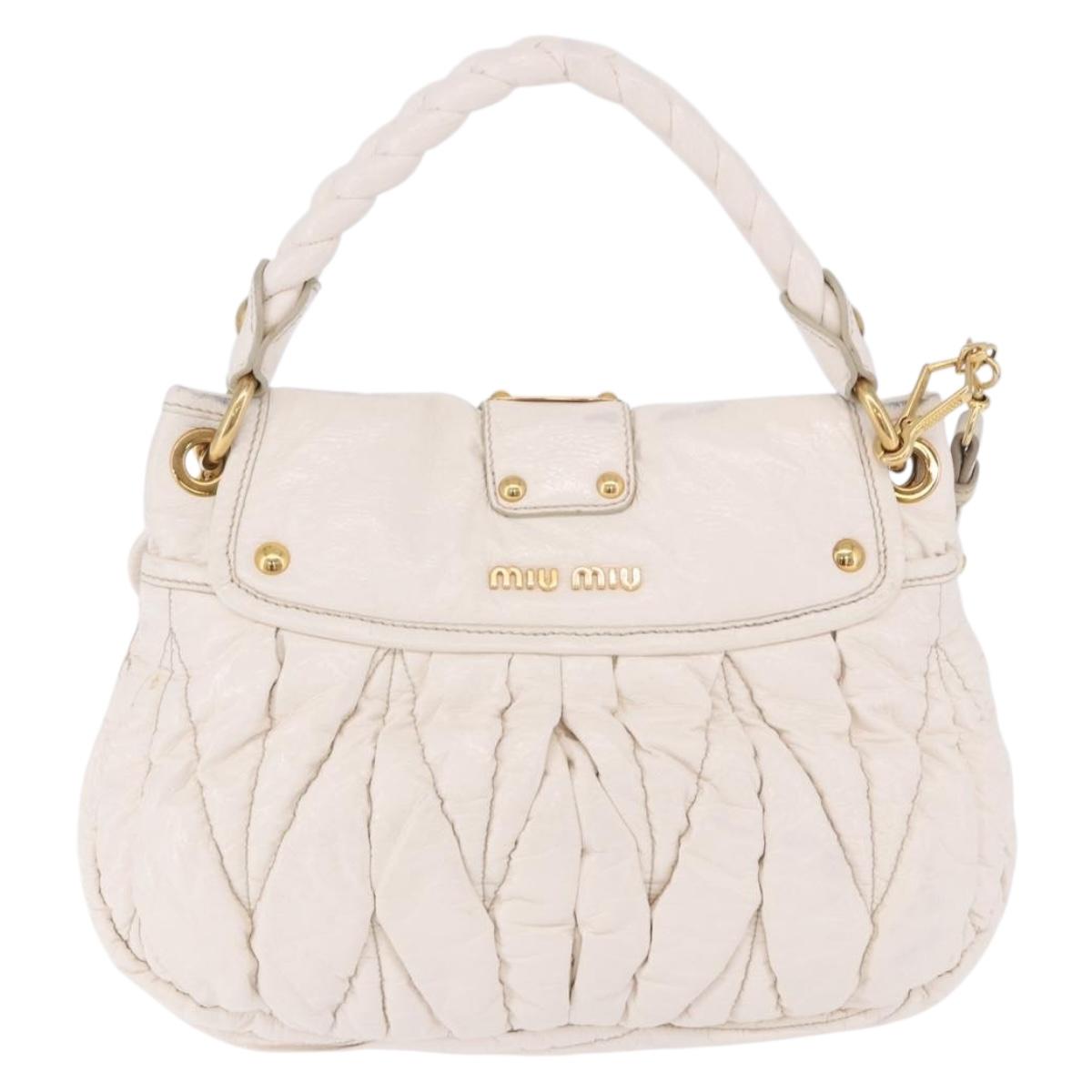 Miu Miu Matelasse Hand Bag Patent 2way White Gold Tone Auth BA15492A