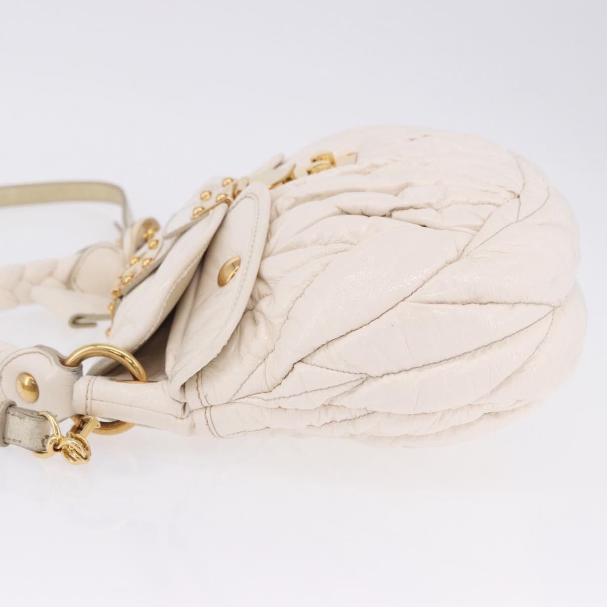 Miu Miu Matelasse Hand Bag Patent 2way White Gold Tone Auth BA15492A