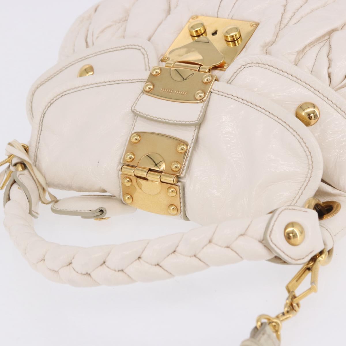 Miu Miu Matelasse Hand Bag Patent 2way White Gold Tone Auth BA15492A