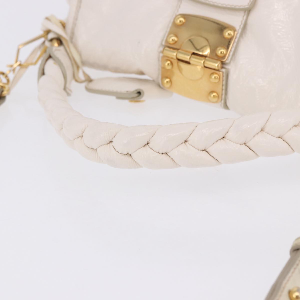Miu Miu Matelasse Hand Bag Patent 2way White Gold Tone Auth BA15492A