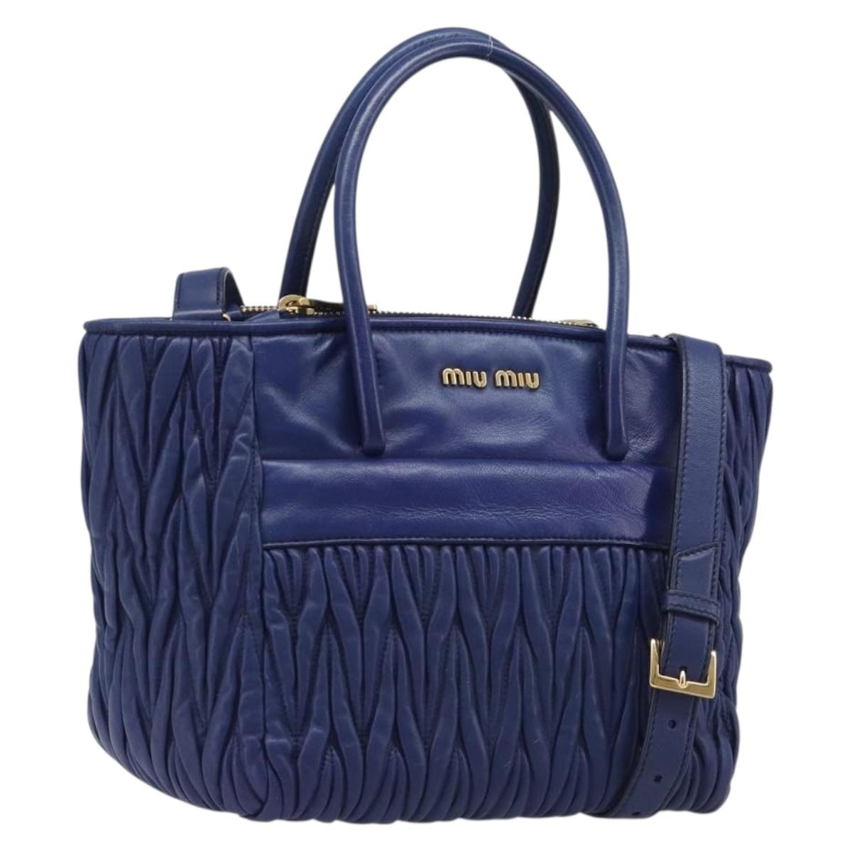 Miu Miu Matelasse Hand Bag Leather 2way Blue Gold Tone Auth BA15493V