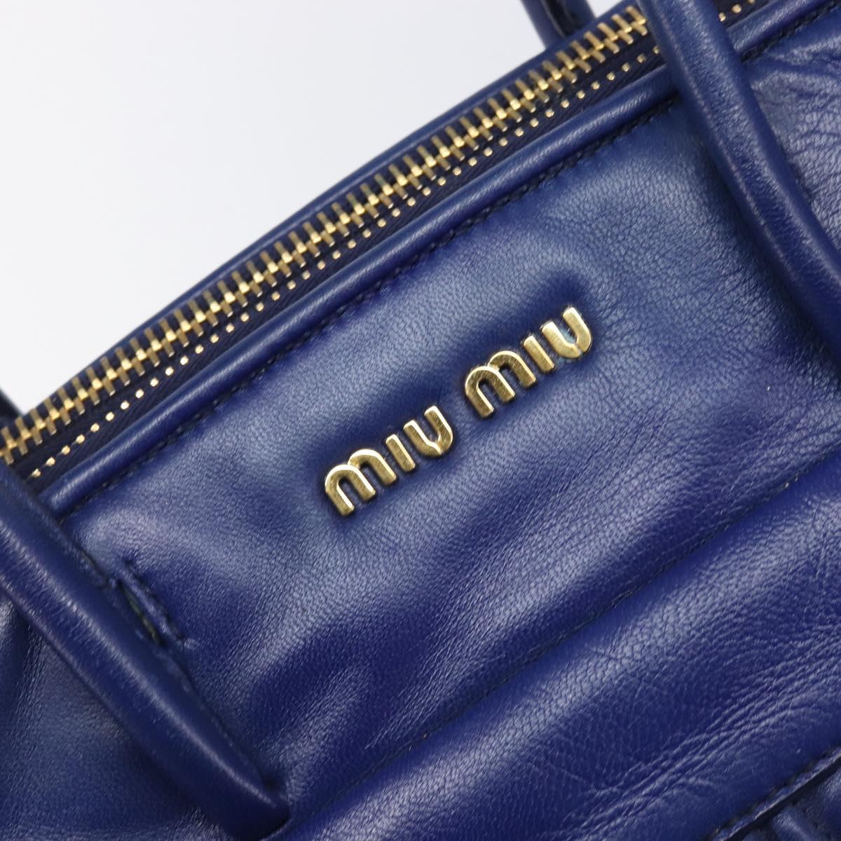 Miu Miu Matelasse Hand Bag Leather 2way Blue Gold Tone Auth BA15493V
