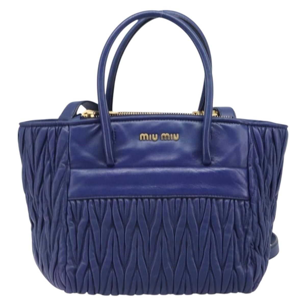 Miu Miu Matelasse Hand Bag Leather 2way Blue Gold Tone Auth BA15493V