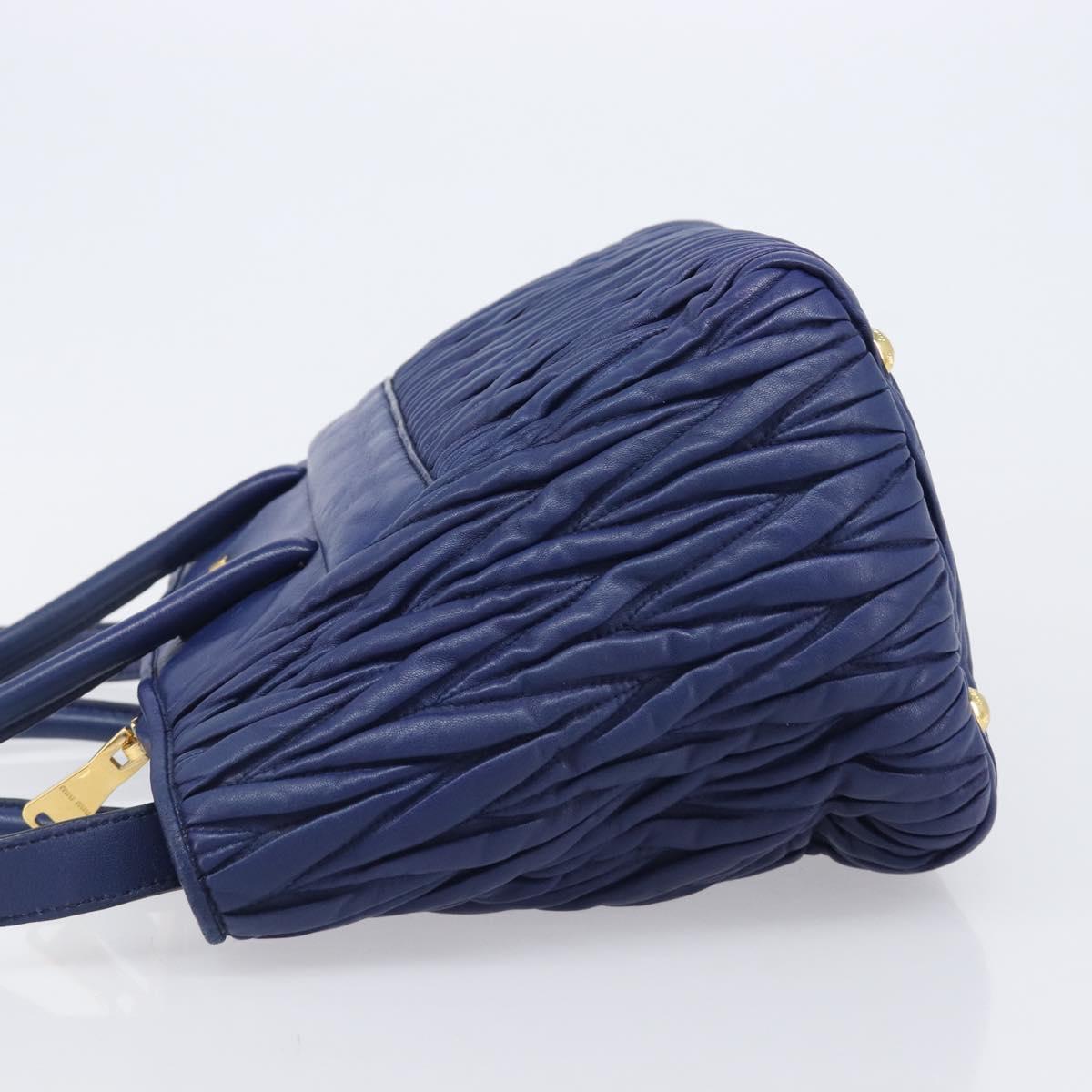 Miu Miu Matelasse Hand Bag Leather 2way Blue Gold Tone Auth BA15493V