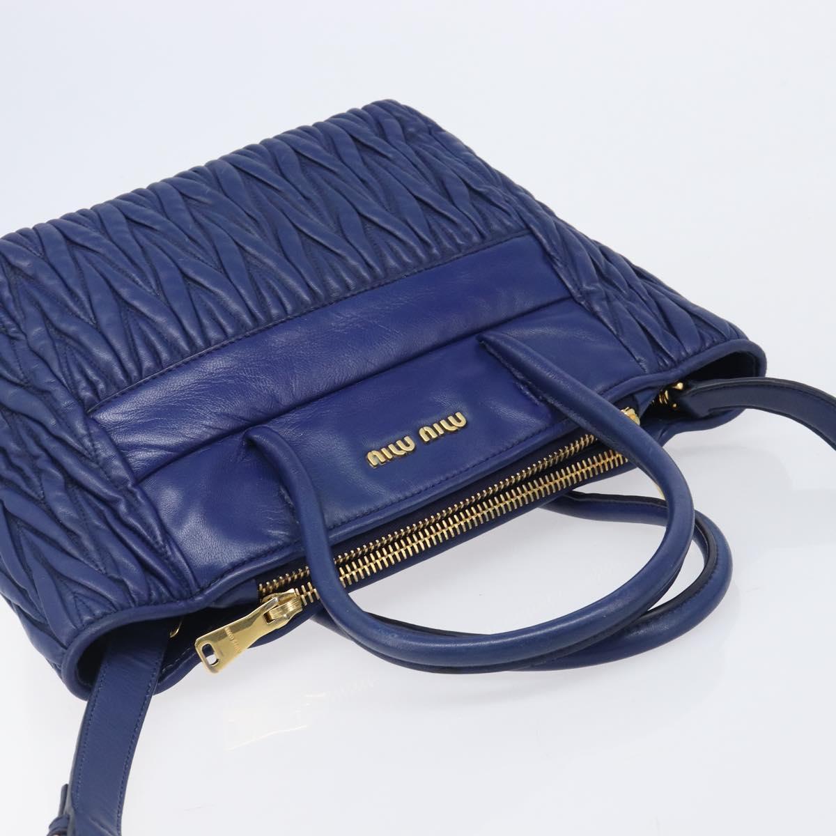 Miu Miu Matelasse Hand Bag Leather 2way Blue Gold Tone Auth BA15493V