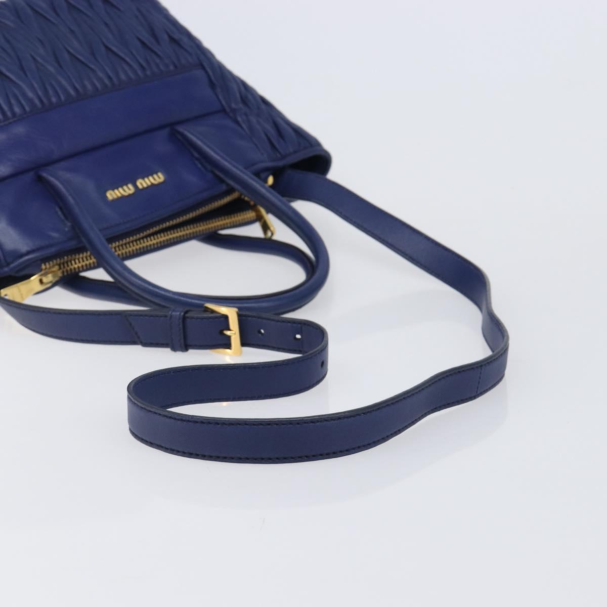 Miu Miu Matelasse Hand Bag Leather 2way Blue Gold Tone Auth BA15493V