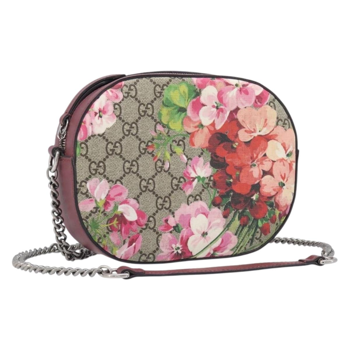 GUCCI GG Blooms Chain Shoulder Bag PVC Leather Beige Silver 409535 Auth BA15501V