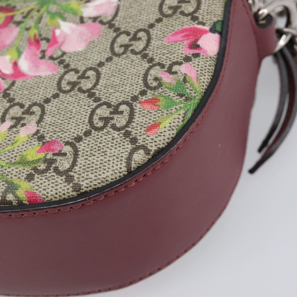 GUCCI GG Blooms Chain Shoulder Bag PVC Leather Beige Silver 409535 Auth BA15501V