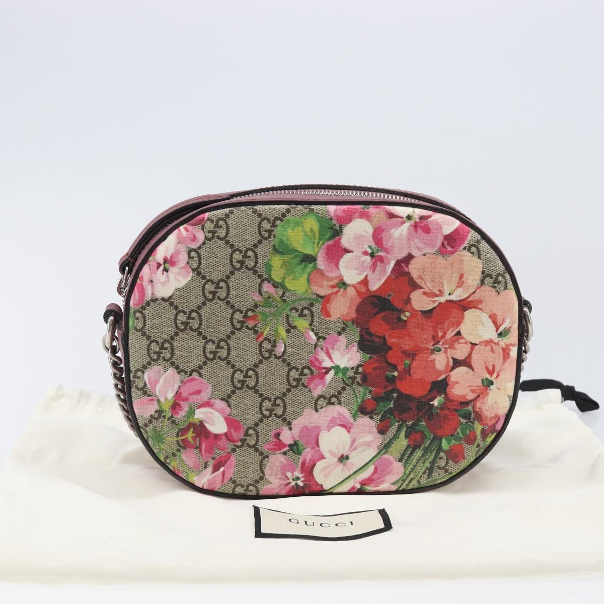 GUCCI GG Blooms Chain Shoulder Bag PVC Leather Beige Silver 409535 Auth BA15501V