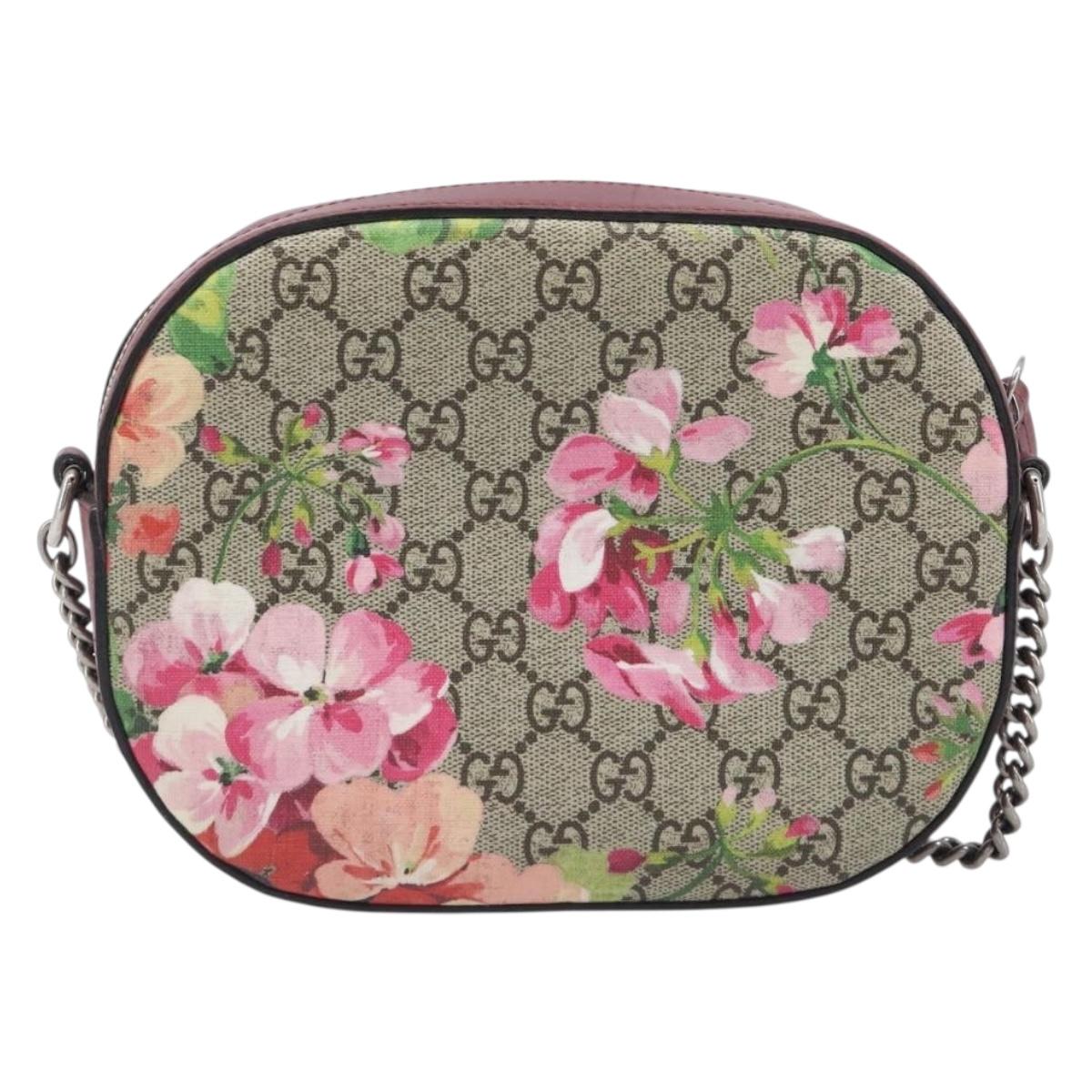 GUCCI GG Blooms Chain Shoulder Bag PVC Leather Beige Silver 409535 Auth BA15501V