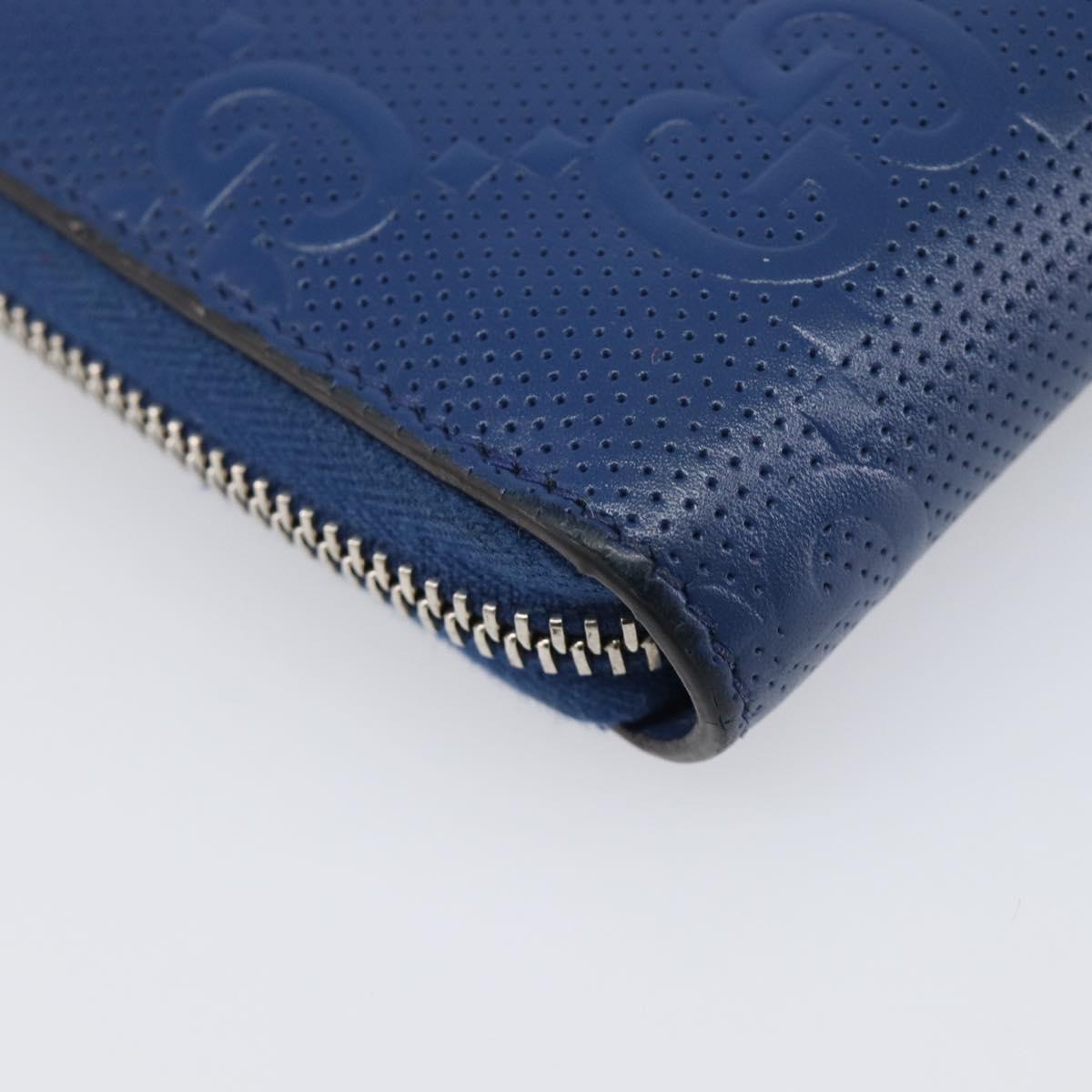 GUCCI GG emboss Long Wallet Leather Blue Silver 625558 Auth BA15502