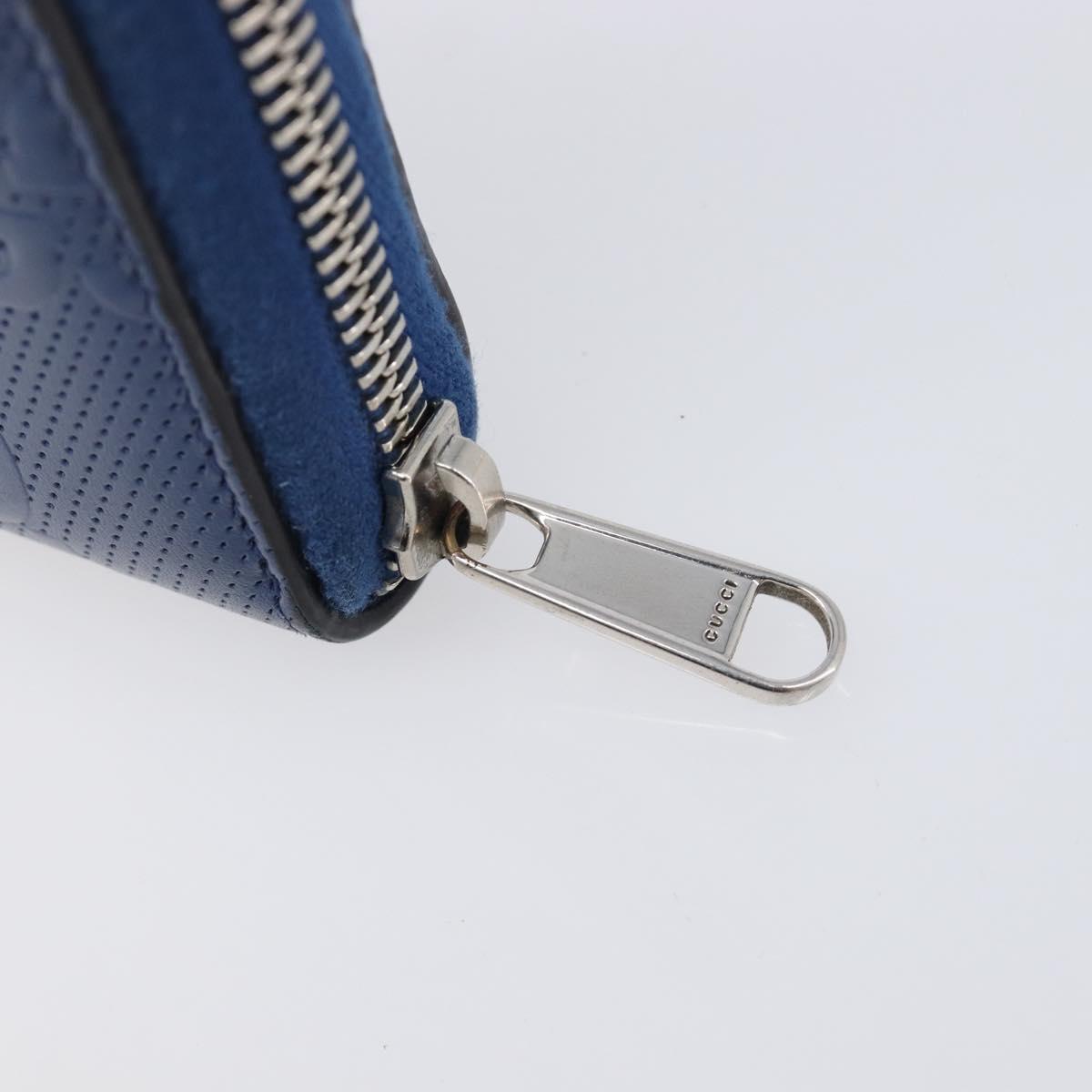 GUCCI GG emboss Long Wallet Leather Blue Silver 625558 Auth BA15502