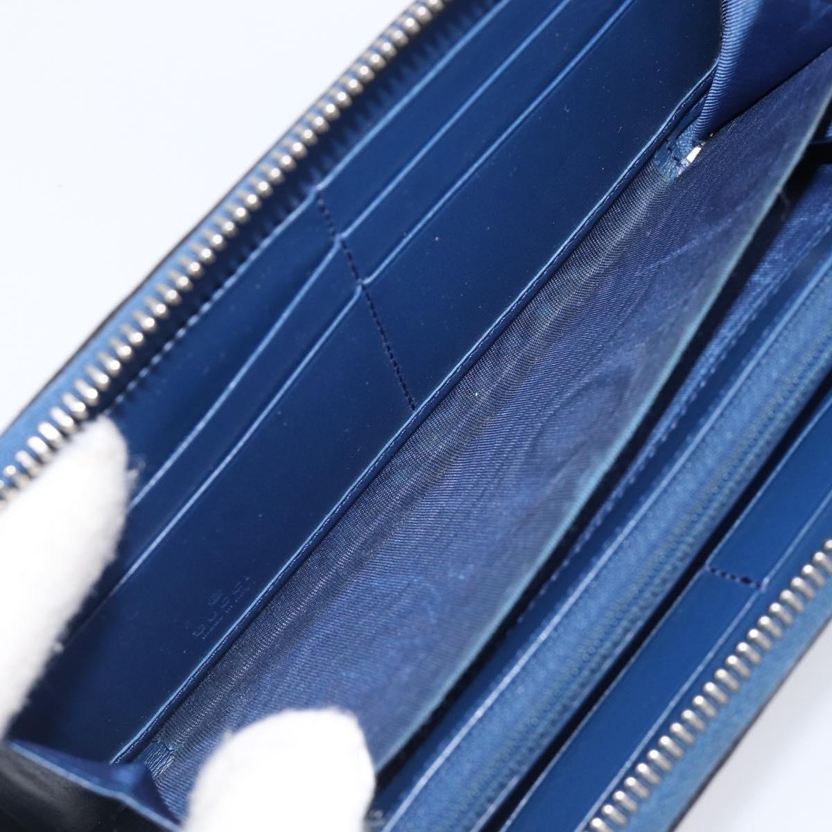GUCCI GG emboss Long Wallet Leather Blue Silver 625558 Auth BA15502