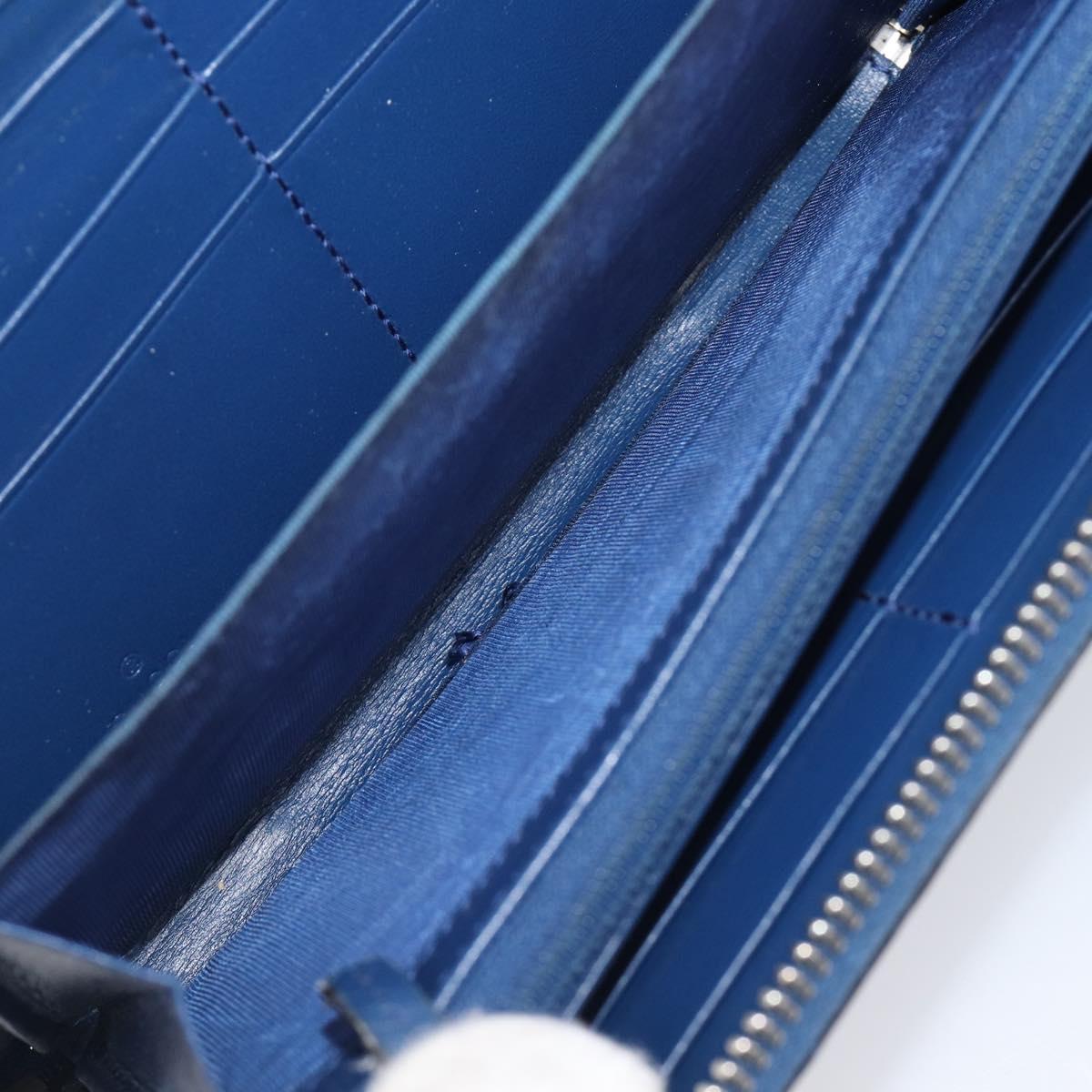 GUCCI GG emboss Long Wallet Leather Blue Silver 625558 Auth BA15502