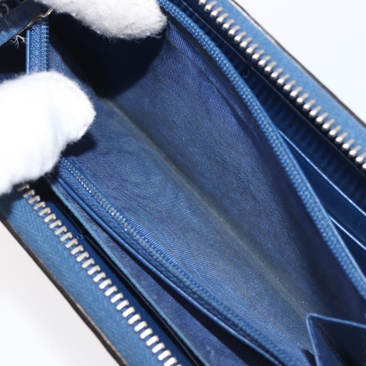 GUCCI GG emboss Long Wallet Leather Blue Silver 625558 Auth BA15502