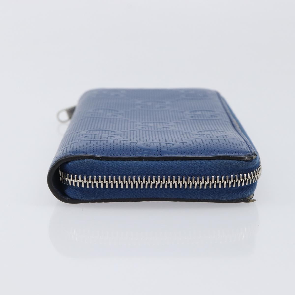 GUCCI GG emboss Long Wallet Leather Blue Silver 625558 Auth BA15502