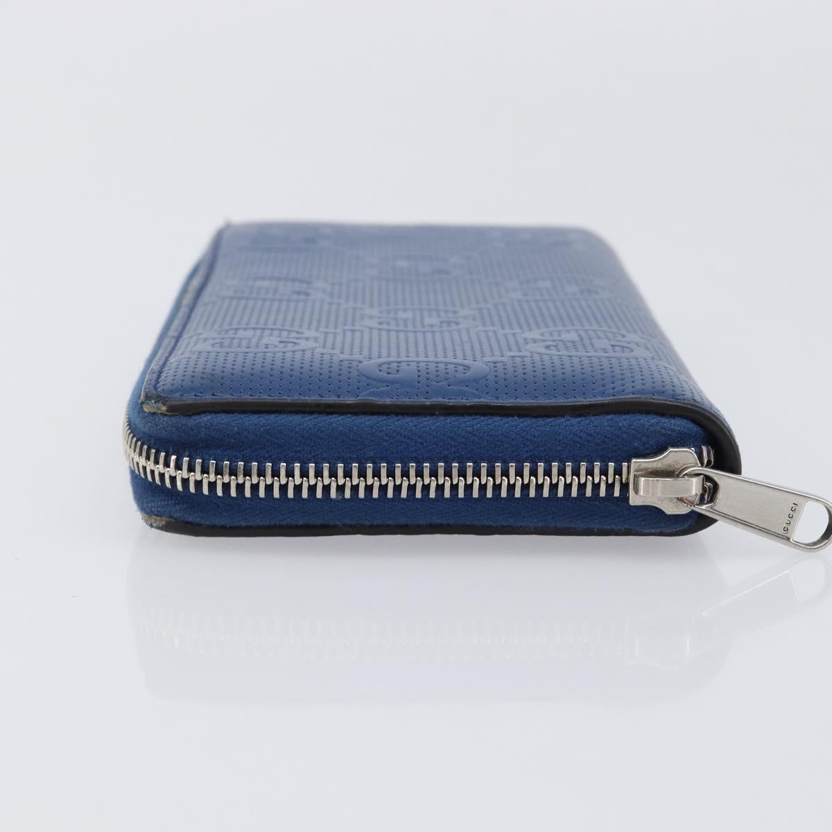 GUCCI GG emboss Long Wallet Leather Blue Silver 625558 Auth BA15502