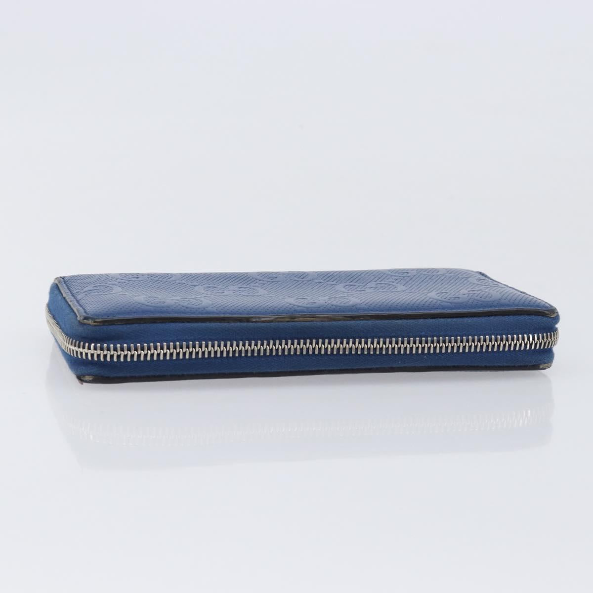 GUCCI GG emboss Long Wallet Leather Blue Silver 625558 Auth BA15502