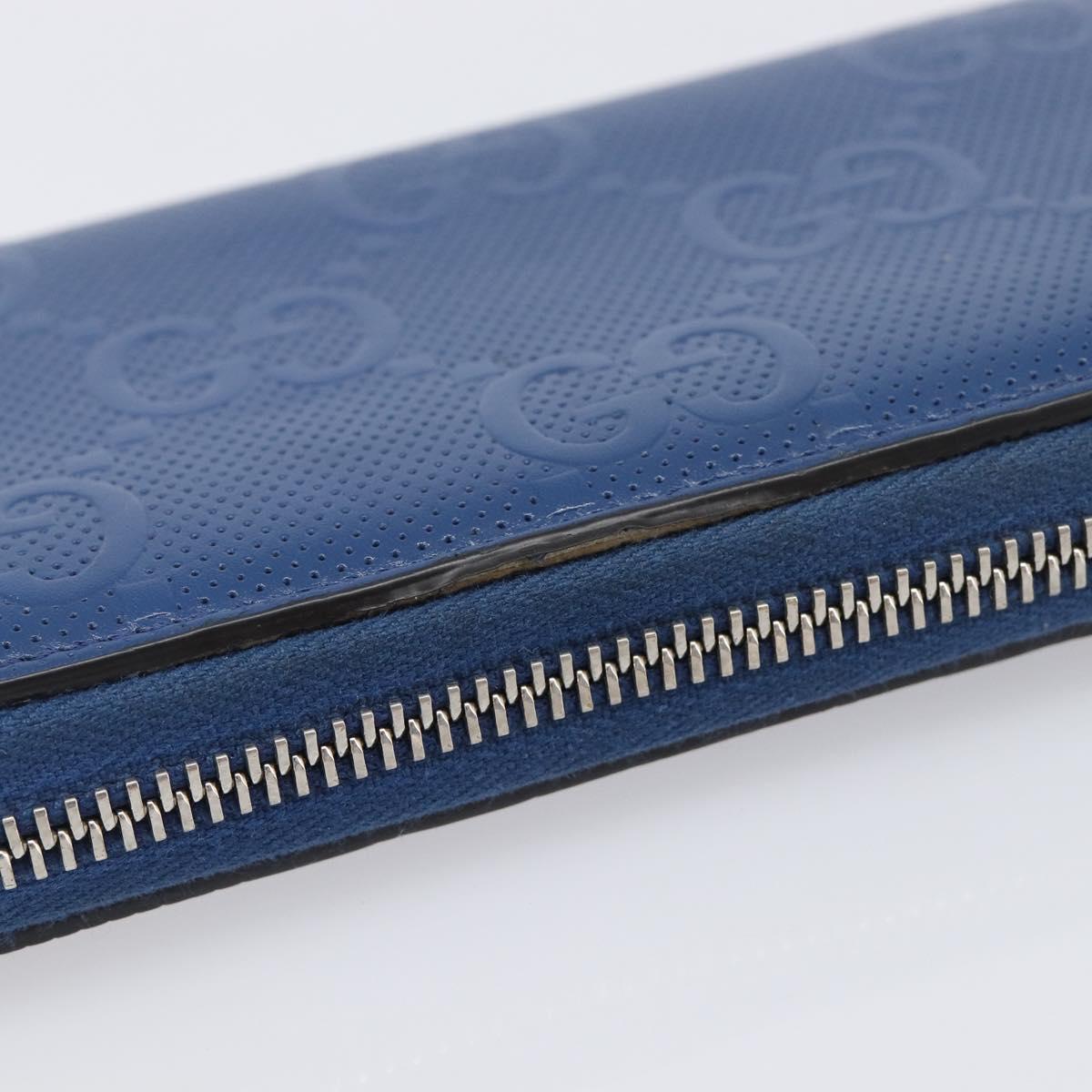 GUCCI GG emboss Long Wallet Leather Blue Silver 625558 Auth BA15502