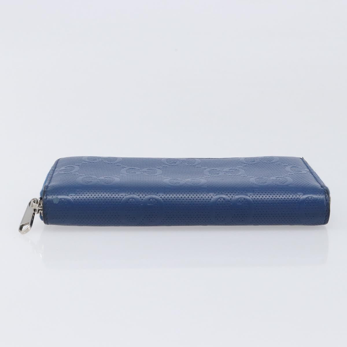 GUCCI GG emboss Long Wallet Leather Blue Silver 625558 Auth BA15502