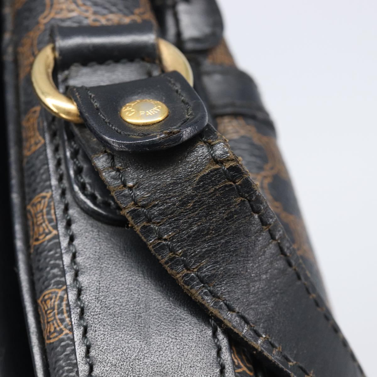 CELINE Macadam Shoulder Bag PVC Leather Black Gold Tone Auth BA15505