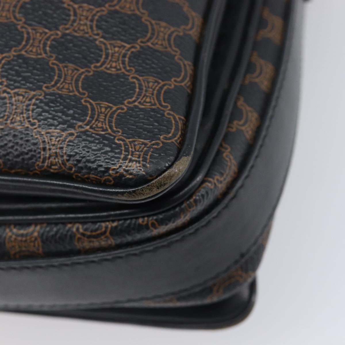 CELINE Macadam Shoulder Bag PVC Leather Black Gold Tone Auth BA15505