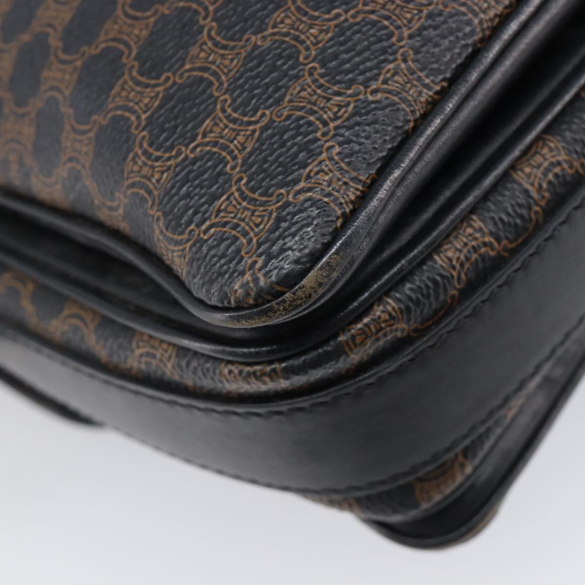 CELINE Macadam Shoulder Bag PVC Leather Black Gold Tone Auth BA15505