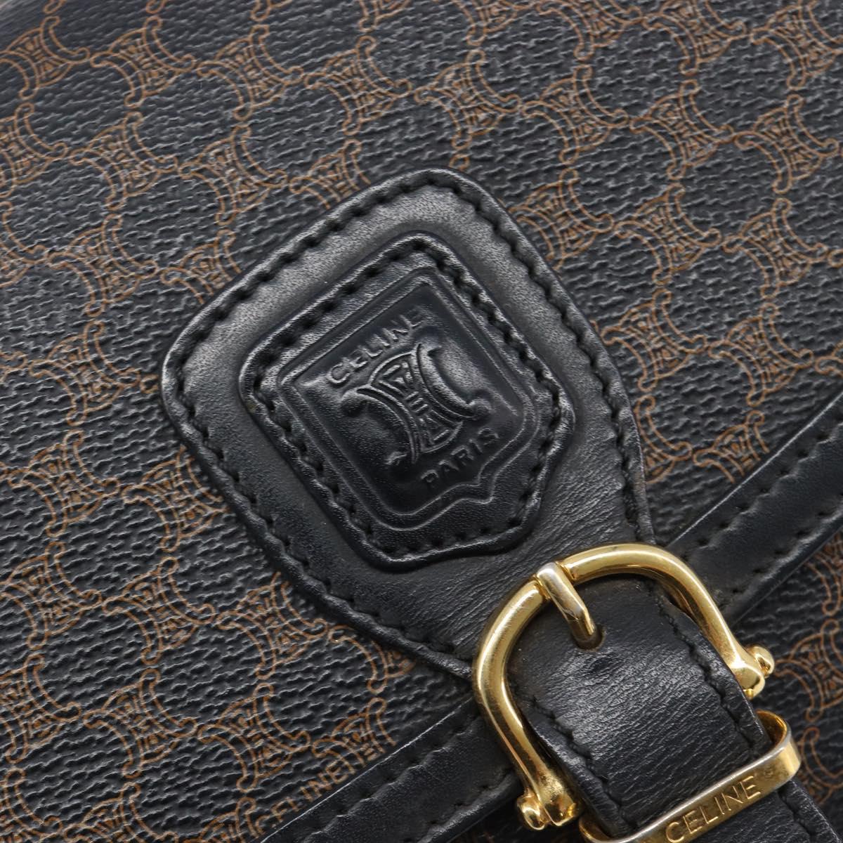 CELINE Macadam Shoulder Bag PVC Leather Black Gold Tone Auth BA15505