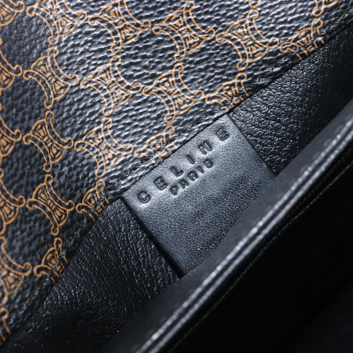 CELINE Macadam Shoulder Bag PVC Leather Black Gold Tone Auth BA15505