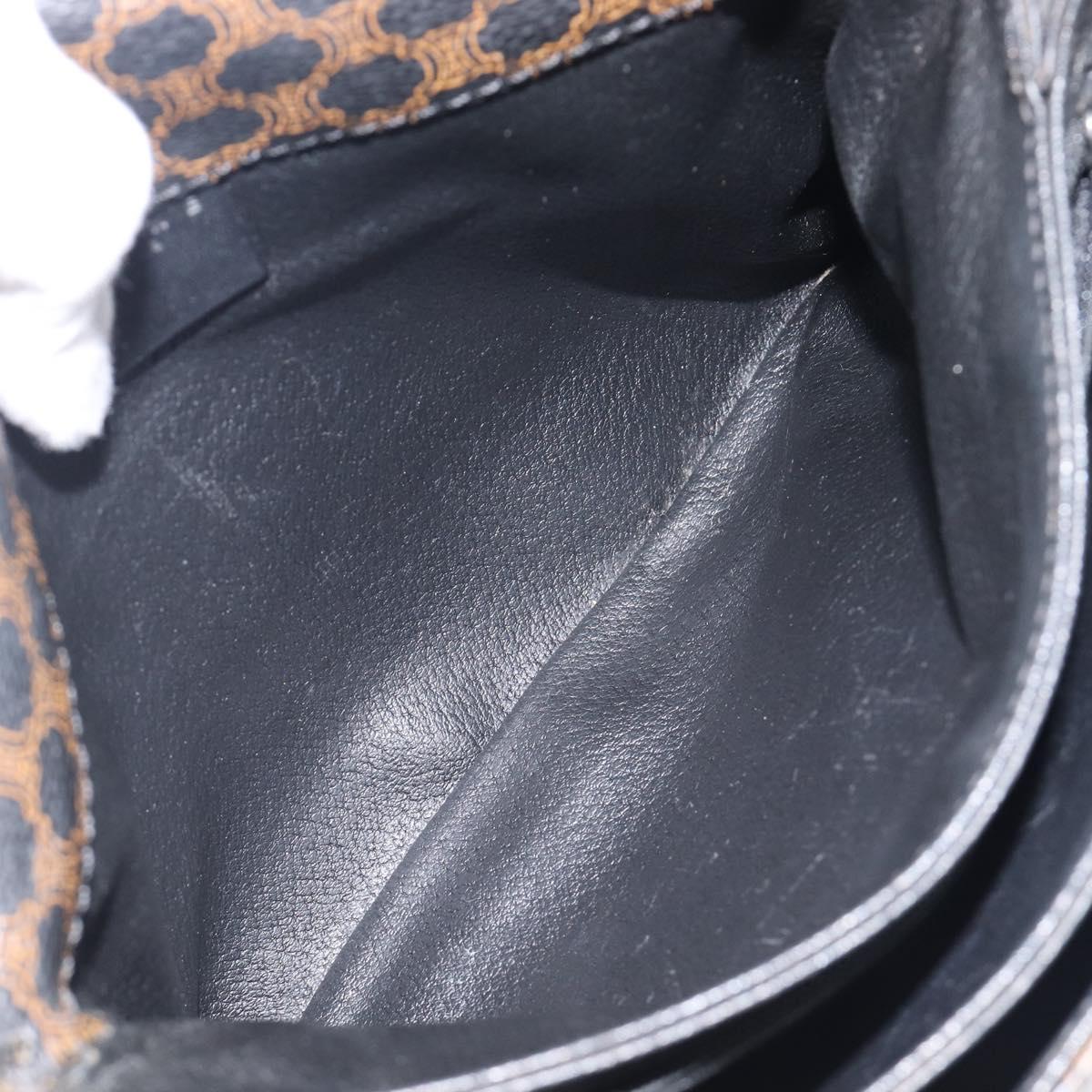 CELINE Macadam Shoulder Bag PVC Leather Black Gold Tone Auth BA15505