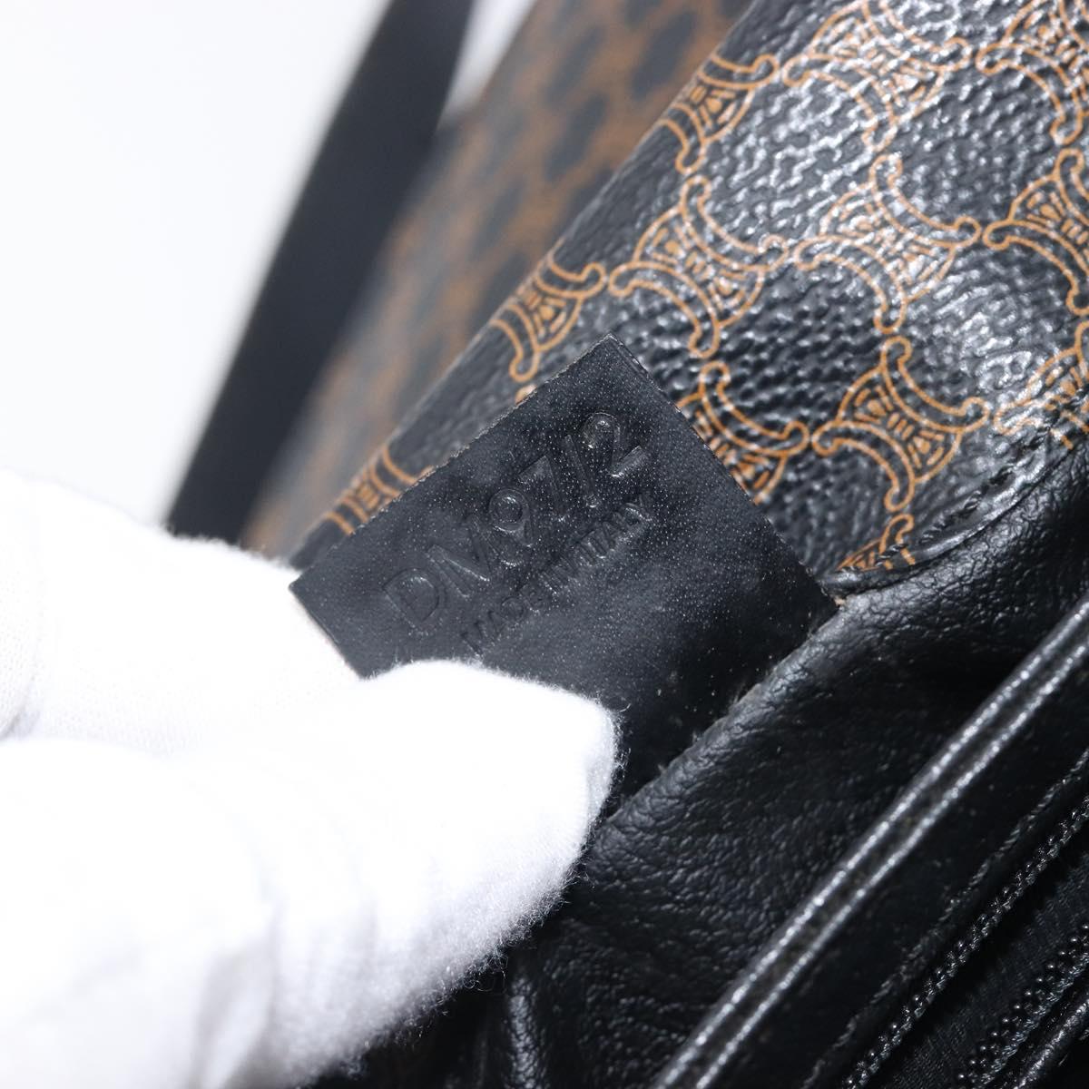 CELINE Macadam Shoulder Bag PVC Leather Black Gold Tone Auth BA15505