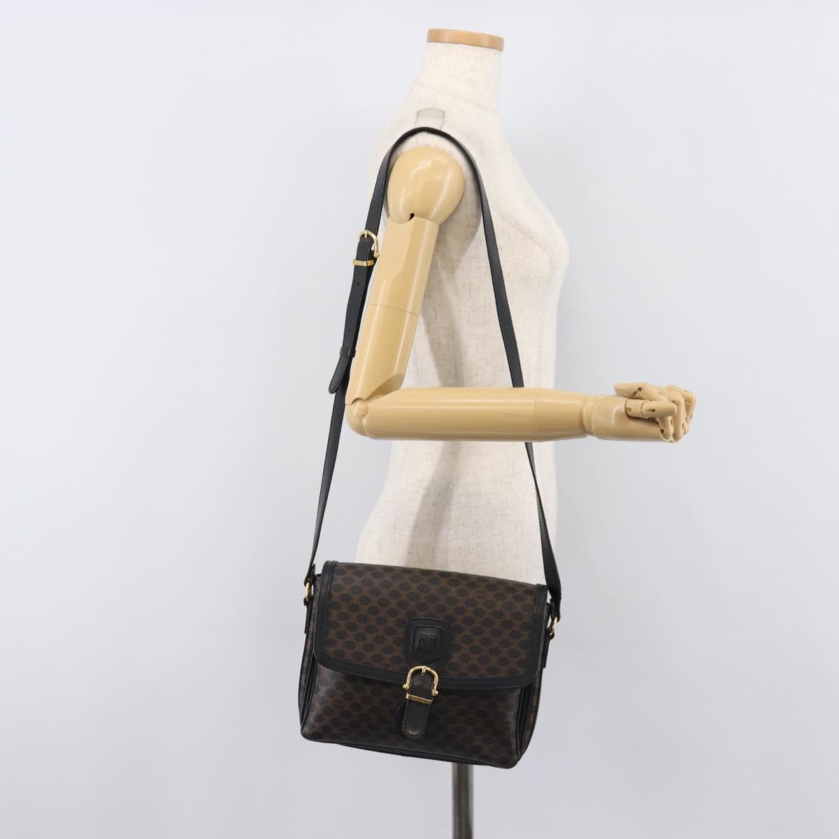 CELINE Macadam Shoulder Bag PVC Leather Black Gold Tone Auth BA15505