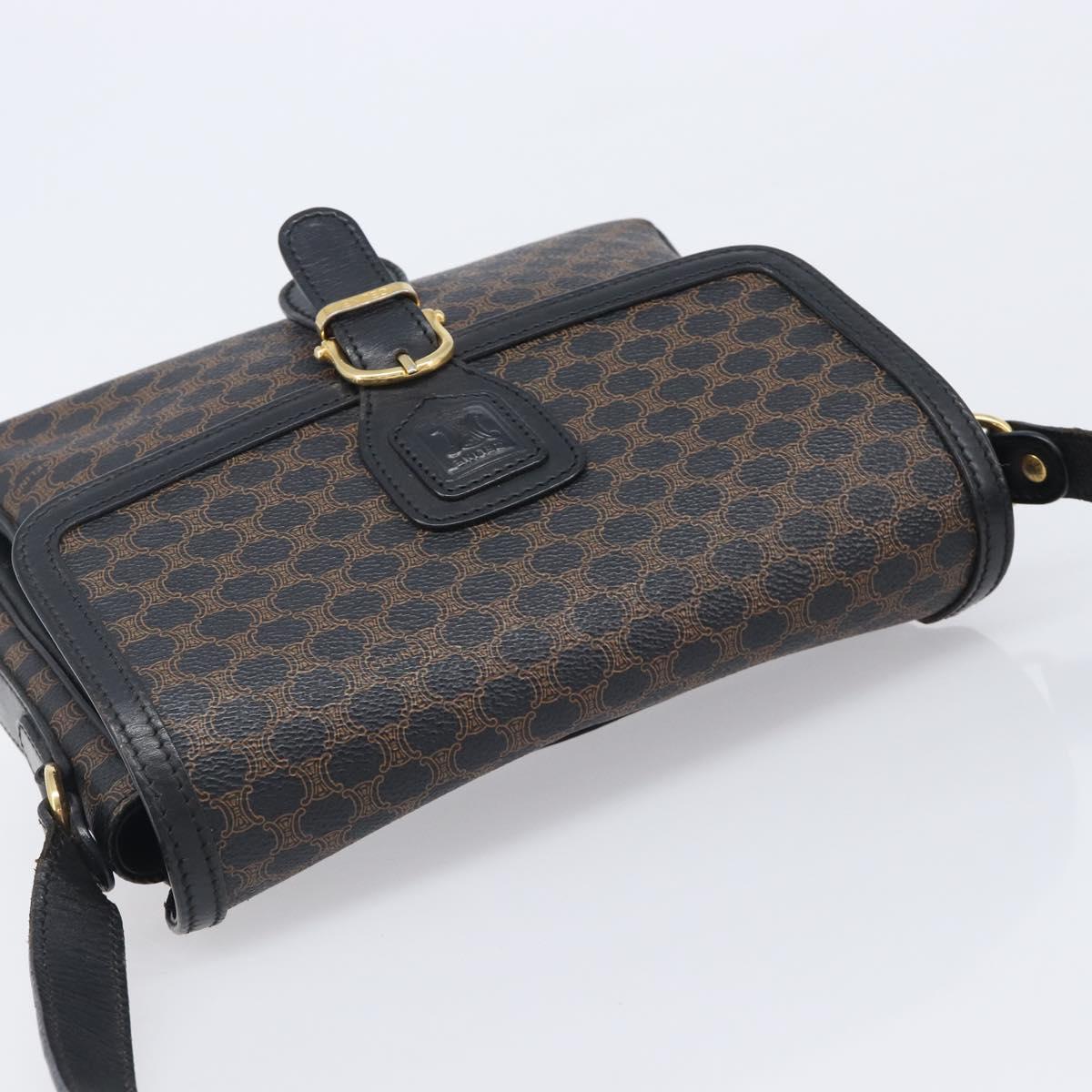 CELINE Macadam Shoulder Bag PVC Leather Black Gold Tone Auth BA15505