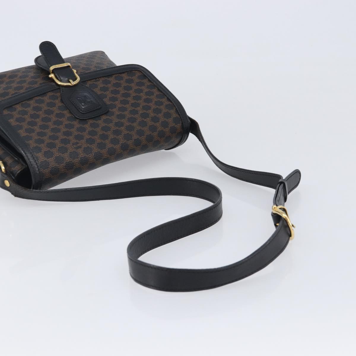 CELINE Macadam Shoulder Bag PVC Leather Black Gold Tone Auth BA15505
