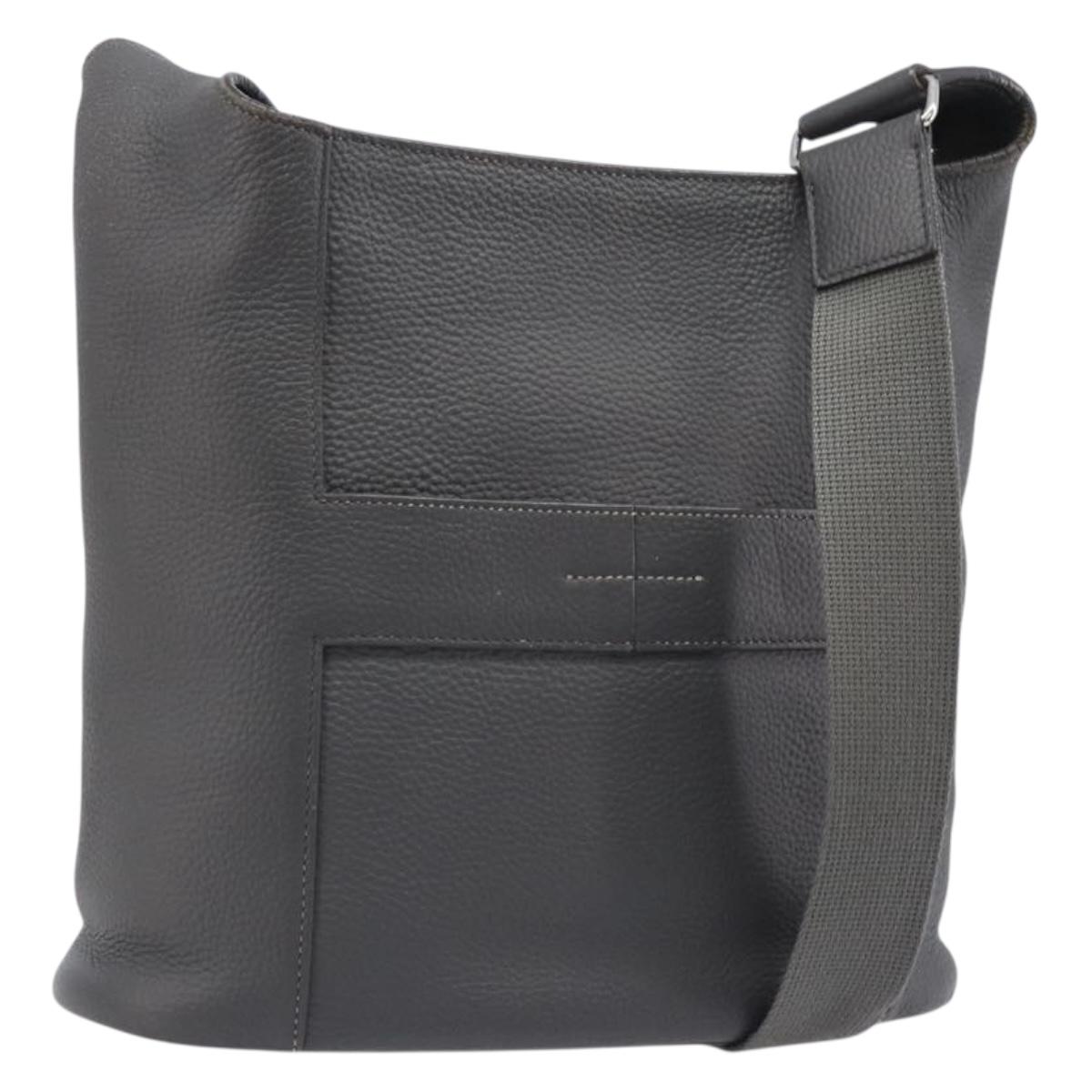 HERMES Good News Shoulder Bag Taurillon Clemence Gray Silver Auth BA15507V