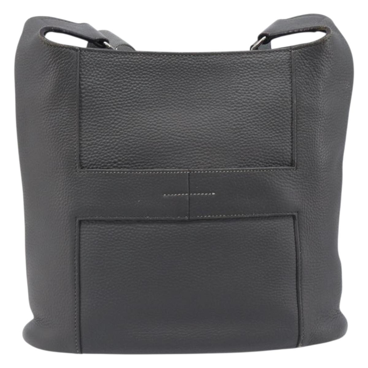 HERMES Good News Shoulder Bag Taurillon Clemence Gray Silver Auth BA15507V