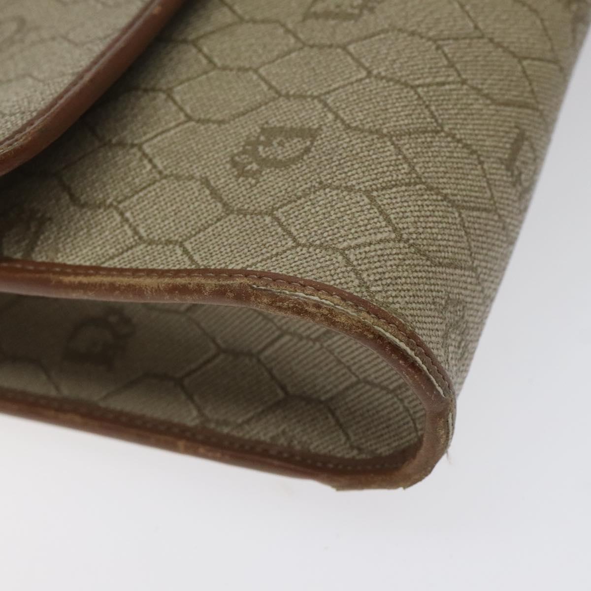 Christian Dior Honeycomb Canvas Shoulder Bag PVC Leather Beige Gold Auth BA1551